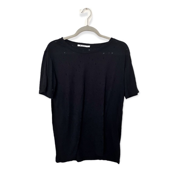 T By Alexander Wang Black Distressed Short Sleeve T Shirt - Picture 1 of 3